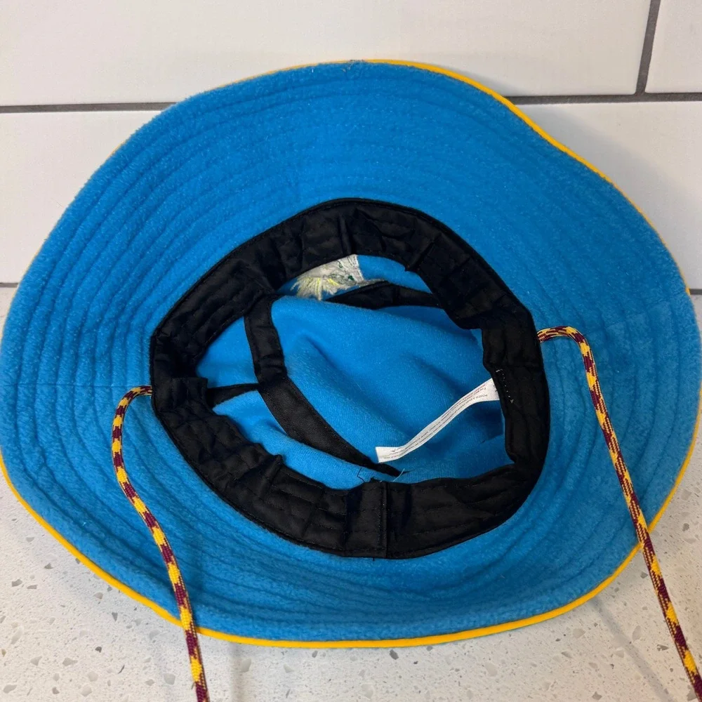 Urban Outfitters Blue Fleece Safari Bucket Hat Palm Tree Embroidered Chin Strap